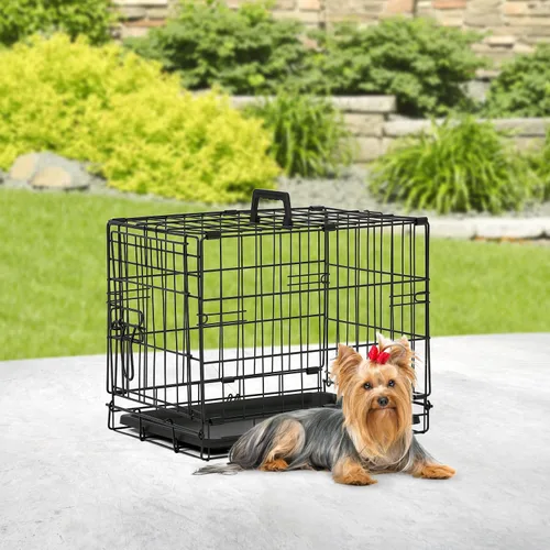 Miniatura 2 de BestPet Jaula para perros 18 pulgadas Negro Perrera de metal plegable con puertas individuales, pestillos seguros de perno deslizante