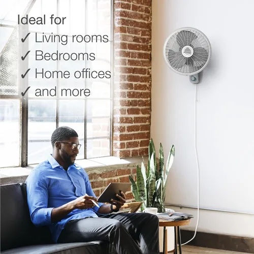 Miniatura 5 de Lasko Ventilador oscilante de montaje en pared de 3 velocidades de 16" para uso en interiores, M16900, gris claro