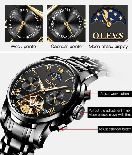 Miniatura 68 de OLEVS Relojes automáticos para hombre, esqueleto mecánico, de lujo, a la moda, reloj de pulsera luminoso impermeable