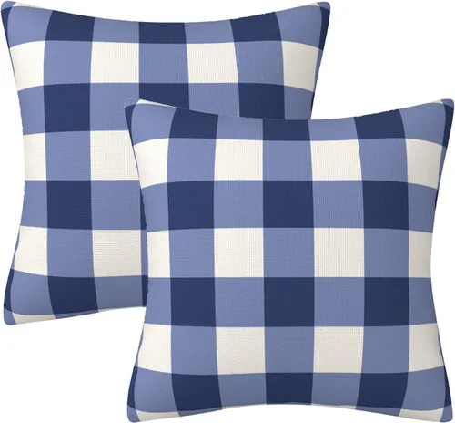 Miniatura 22 de Fundas de almohada decorativas rústicas de Aqua y blanco a cuadros estilo búfalo para sofá, funda de almohada para granja, decoración
