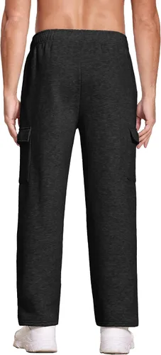 Miniatura 2 de Deyeek Pantalones deportivos con forro polar para hombre, pantalones deportivos de carga con parte inferior abierta, pantalones deportivos
