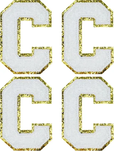 Miniatura 40 de Jongdari Letras termo-adhesivas de felpilla para ropa, parches de letras del alfabeto con brillantina para coser, con adhesivo planchado, 4 Blanco