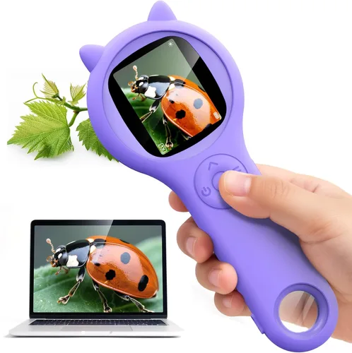 Miniatura 14 de Microscopio de exploración al aire libre para niños, microscopio digital portátil 500X con pantalla IPS de 2 pulgadas, juguete STEM de viaje de Azul