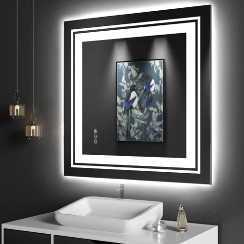 Miniatura 69 de Snowdool Espejo LED de baño, 32 x 32 pulgadas con luz frontal y retroiluminada, antivaho, espejo de tocador de baño para pared, función de memoria