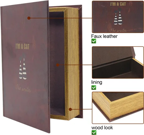 Miniatura 4 de PACOLO Cajas de Libros Decorativas, Cubierta de Madera Sintética para Almacenamiento Oculto de Joyas, Dinero y Efectivo (Soy un gato)