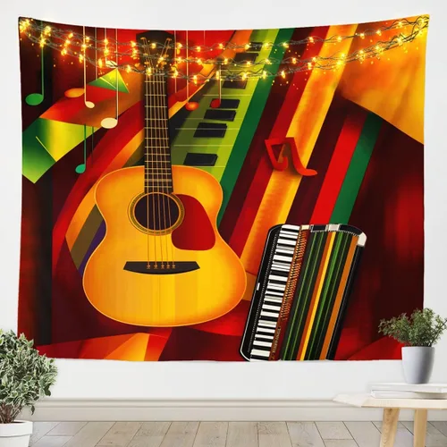 Miniatura 16 de Tapiz de guitarra roja, arte para colgar en la pared con música Hip Pop, decoración de habitación del hogar, decoración de habitación del hogar, rojo