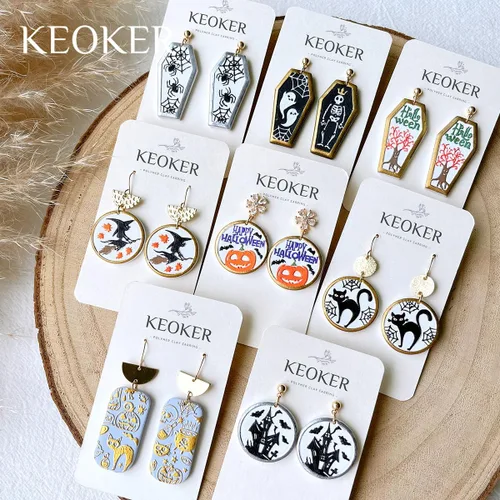 Miniatura 6 de Keoker Hojas de textura de arcilla polimérica para Halloween, tapete de textura de arcilla de Halloween para hacer aretes, joyas, herramientas