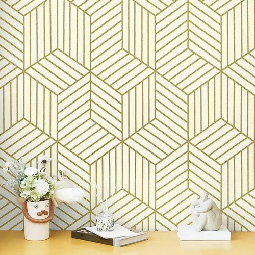 Miniatura 10 de CiCiwind Papel tapiz bohemio para despegar y pegar, papel de contacto geométrico moderno blanco y dorado para gabinetes, papel tapiz autoadhesivo