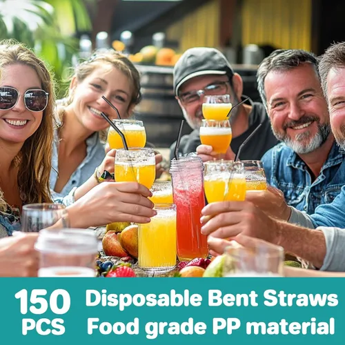 Miniatura 4 de 150 popotes desechables de plástico para beber, popotes flexibles, desechables, largos, coloridos, de plástico, a rayas, varios colores para uso