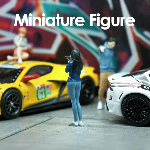 Miniatura 3 de kivcmds Figura pintada a escala 1:64, mini modelo, trenes, arquitectónico, figuras de personas de plástico, fotógrafa de pie, modelo de niña