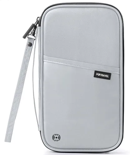Miniatura 29 de VanFn Cartera RFID para pasaporte de viaje, soporte para pasaporte familiar, organizador de documentos de viaje serie P.Travel (nailon, gris)