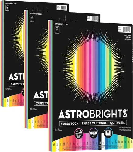 Miniatura 5 de Astrobrights - Cartulina de colores, 8.5 x 11 pulgadas, 65 libras / 176 gsm, surtido de 25 colores "Spectrum", 75 hojas (80944-01)