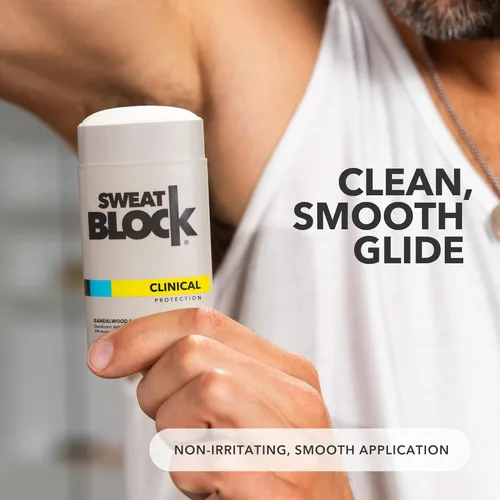 Miniatura 3 de SweatBlock Desodorante de fuerza clínica, antitranspirante para hombres y mujeres, aroma de sándalo y ámbar, protección de 48 horas contra el sudor