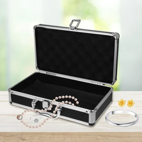 Miniatura 8 de Hemobllo Caja de herramientas de aluminio de 11 x 6 x 3 pulgadas, funda de capa de espuma con cerradura para herramientas organizadas, medicamentos