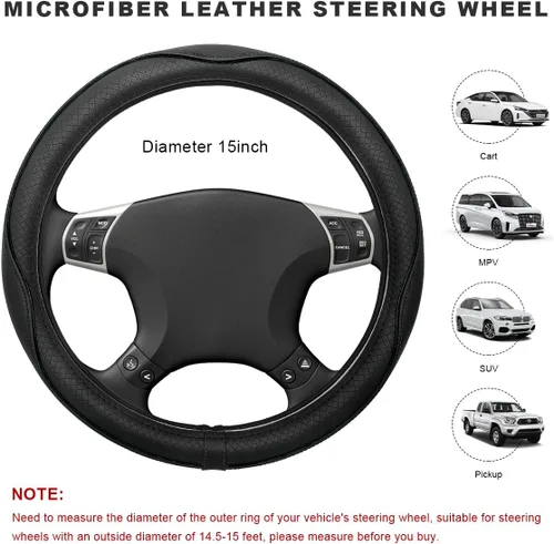 Miniatura 2 de Funda para volante de automóvil, 15 pulgadas, antideslizante, de cuero transpirable, protector de volante suave envolvente completo para hombres