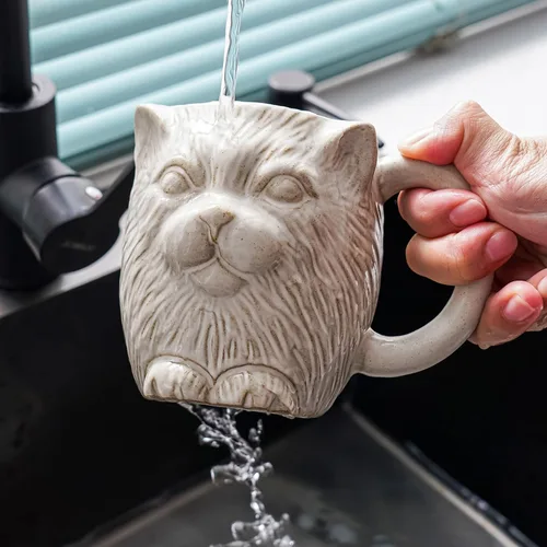 Miniatura 6 de Taza de café de cerámica de gato blanco de 20 onzas, taza de café grande de cerámica, taza con patrón de gato 3D novedoso para café, té, cacao