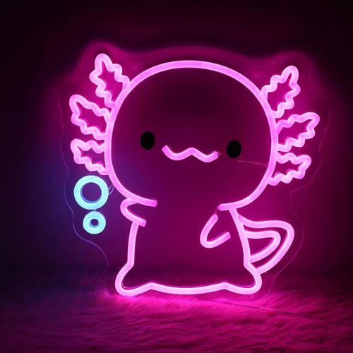 Miniatura 9 de Axolotl - Letrero de neón para regalos de niños y niñas, letrero LED de ajolote azul hielo alimentado por USB, letrero de luz nocturna regulable