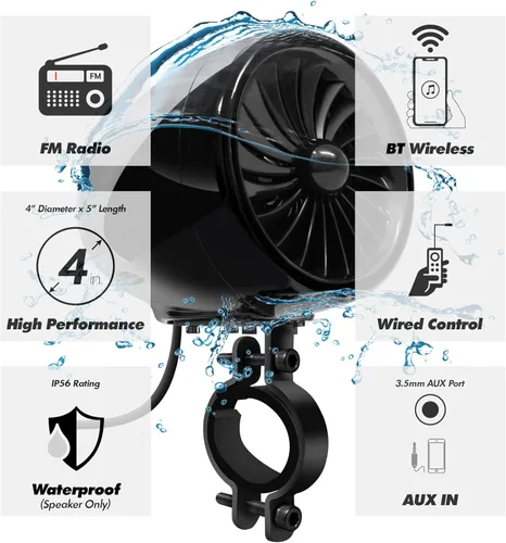 Miniatura 3 de GoHawk Sistema amplificador TJ4-R de 4" Rango completo A prueba de agua Bluetooth Altavoces estéreo de 1 a 1.5 pulgadas para motocicleta Sistema