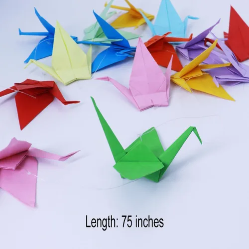 Miniatura 5 de 10 cuerdas de 15cm (5.9 pulgadas) de guirnaldas de grúas de papel de origami prefabricadas de tamaño grande para decoraciones rústicas de fiesta