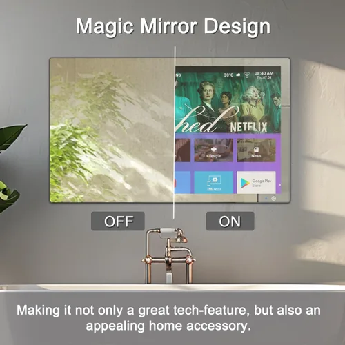 Miniatura 3 de Haocrown Espejo de baño inteligente 4K Ultra HD de 32 pulgadas, resistente al agua IP66, asistente de voz integrado con sistema operativo Android 13