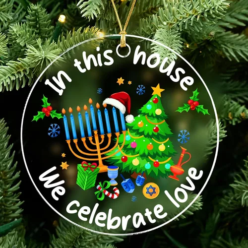 Miniatura 5 de Adorno Colgante para Árbol de Navidad de Janucá – En Esta Casa Celebramos el Amor – Adornos de Janucá para Árbol – Decoración Interreligiosa