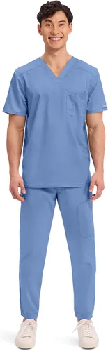 Miniatura 6 de Cherokee Camisa quirúrgica para hombre con cuello en V para meter dentro, un bolsillo en el pecho, ranura para bolígrafo, tela ultra suave