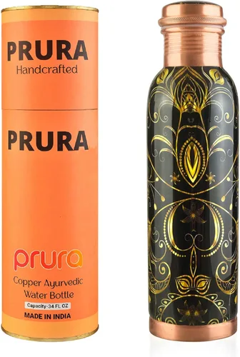 Miniatura 34 de Botella de agua de cobre con estampado puro, a prueba de fugas, recipiente de cobre ayurvédico para deportes, gimnasio, aire libre, yoga, beneficios