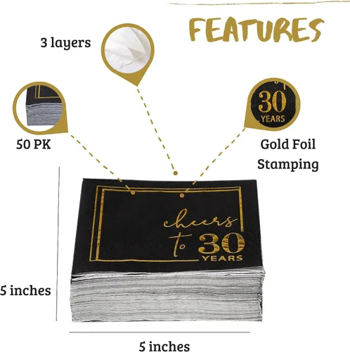 Miniatura 2 de Servilletas de cóctel para celebrar años - paquete de 50 - servilletas de cumpleaños desechables de 3 capas de 5x5 pulgadas, servilletas de papel