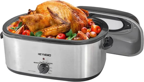 Miniatura 12 de HEYNEMO Horno Tostador 24Qt, Horno Eléctrico para Pavo de 1450W con Buffet, Tapa de Autohilvanado, Asas de Tacto Frío, Bandeja y Parrilla Plateado