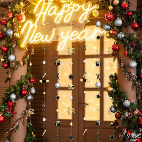 Miniatura 8 de KatchOn, Guirnalda de Feliz Año Nuevo - Paquete de 9 Pre-ensartada, Decoraciones Colgantes Feliz Año Nuevo Suministros de Fiesta de Año Nuevo