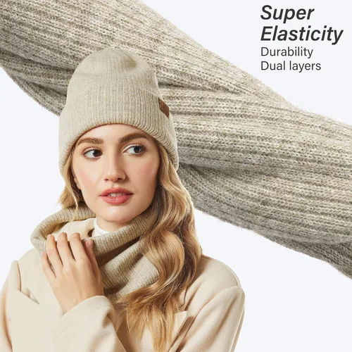 Miniatura 5 de Gorro de invierno para mujer, conjunto de calentador de cuello, gorro de punto cálido, bufandas infinitas para mujeres y hombres