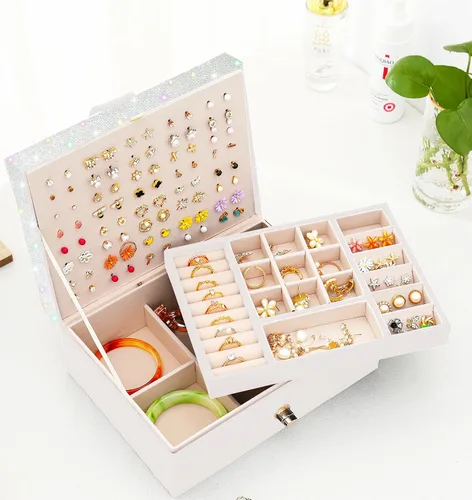 Miniatura 8 de QBestry Organizador de aretes de tuerca para niñas, caja organizadora de joyas, caja de aretes para niñas, caja de joyería para niñas, organizador