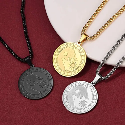 Miniatura 9 de FaithHeart Collar con colgante de lobo vikingo nórdico para hombres y mujeres, acero inoxidable, chapado en oro de 18 quilates, joyería con embalaje