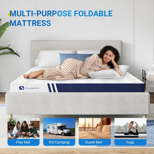Miniatura 4 de Avenco Cubrecolchón de espuma viscoelástica de tres pliegues de 4 pulgadas, colchón plegable portátil individual con funda extraíble lavable, diseño