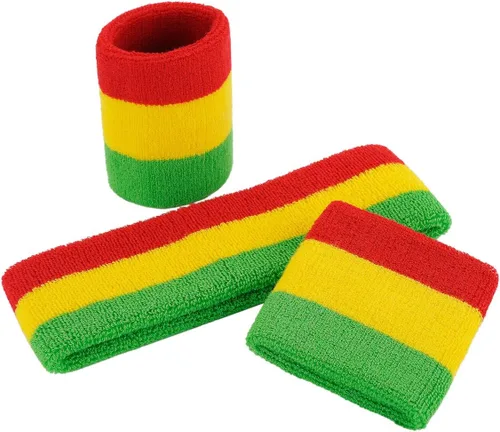 Miniatura 100 de ONUPGO - Conjunto de diadema y muñequeras deportivas para el sudor, hechas de algodón con bucles, muñequeras, contra humedad