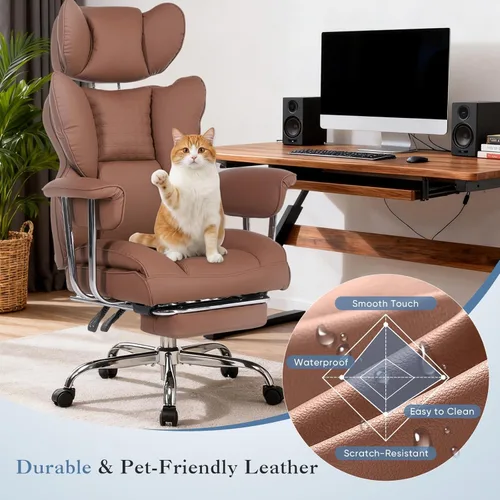 Miniatura 6 de DUMOS Silla de oficina grande y alta, 350 libras, silla de escritorio ejecutiva de piel sintética resistente a los arañazos con reposapiés, silla