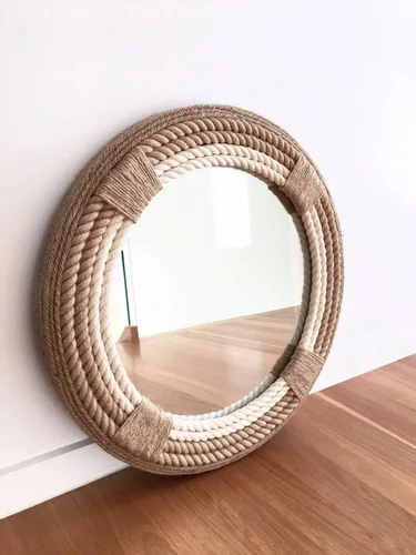 Miniatura 6 de Espejo de pared redondo náutico con cuerda de yute, espejos costeros para baño/sala de estar, espejo decorativo para colgar en la pared, espejo