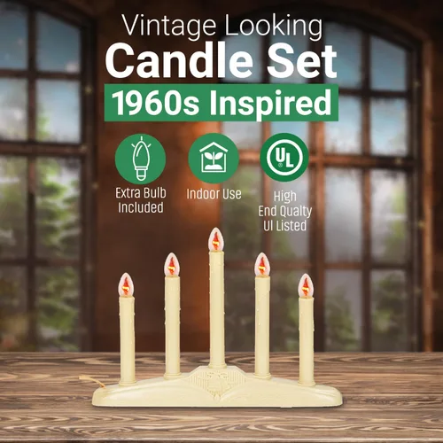 Miniatura 5 de Candelabro de Velas de Navidad para Ventana – con Bombillas Parpadeantes – 5 Luces para Interiores - Velas Eléctricas sin Llama para Ventana