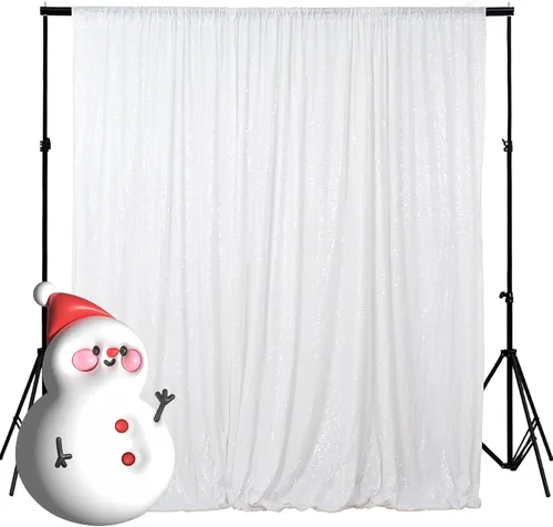 Cortinas de lentejuelas blancas de 8 x 8 pies, 1 panel de fondo de fiesta con purpurina para cumpleaños y bodas plateado