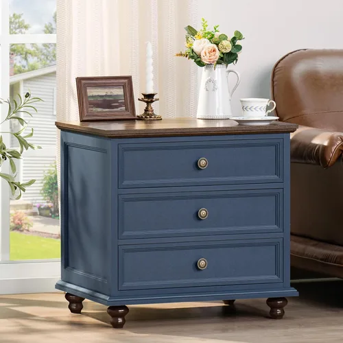 Miniatura 13 de Joaxswe Mesita de noche estilo granja con estación de carga, mesa auxiliar de 61 cm de ancho con 2 cajones, cómoda natural para dormitorio, cómoda