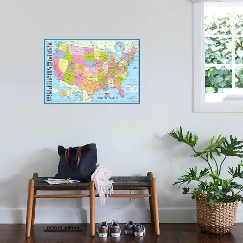 Miniatura 2 de AllPosters Póster de pared, mapa de los Estados Unidos con banderas estatales, 36x24 Impresión solamente
