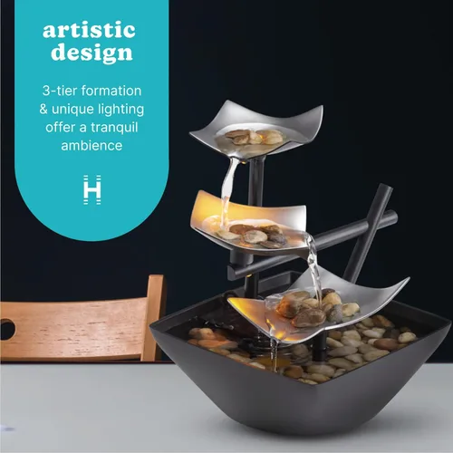 Miniatura 3 de Fuente de plata, iluminada, de relajación con piedras naturales, por HoMedics WFL-SLVS Envirascape Silver Springs