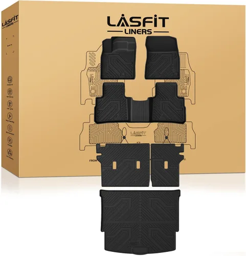 Miniatura 33 de LASFIT Tapete de carga y respaldo para Nissan Armada/Infiniti QX80 2019-2024, TPE para todo tipo de clima, ajuste personalizado, fácil de limpiar