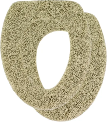 Miniatura 14 de Funda suave para asiento de inodoro, calentador de asiento de inodoro de tela gruesa y afelpada para asientos de inodoro redondos y alargados de 14
