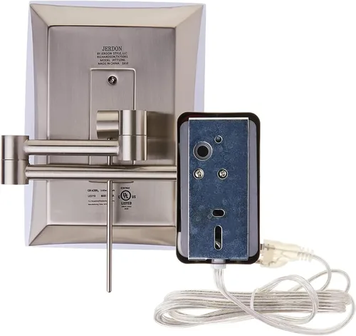 Miniatura 2 de JERDON Espejo de maquillaje rectangular para montaje en pared con aumento 5X, espejo de maquillaje iluminado con cable de alimentación de 6 pies