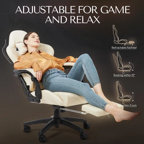 Miniatura 6 de Dowinx Silla de Juegos Grande y Alta, Silla Ergonómica para Computadora con Reposapiés y Soporte Lumbar de Masaje, Respaldo Alto, Cómoda Silla