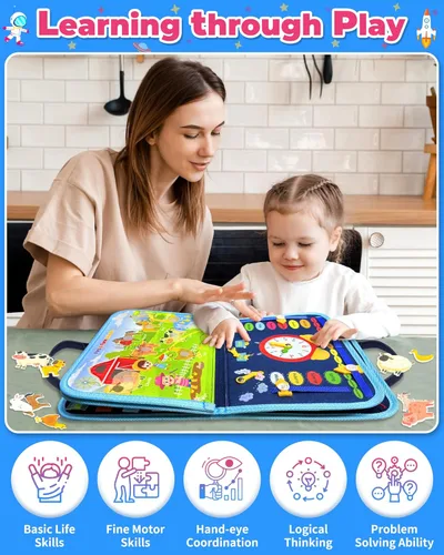 Miniatura 5 de Gojmzo Juguetes Montessori de tablero ocupado para niños pequeños, regalos de cumpleaños, libro ocupado, juguetes sensoriales para niños pequeños