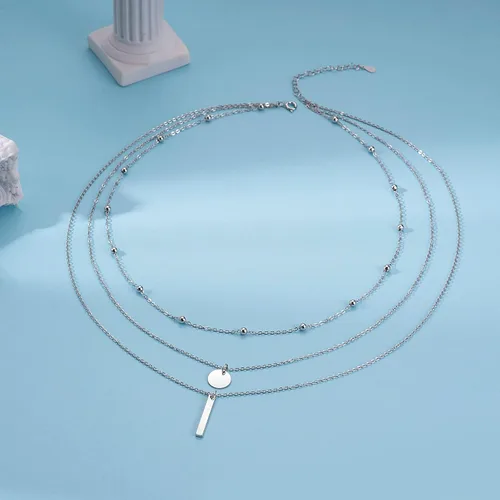 Miniatura 3 de VQGRIXZCE Collar delicado triple de plata de ley S925 multicapa para mujer, regalo de joyería