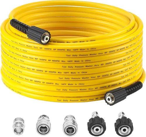 Tool Daily - Manguera para lavadora a presión de 100 pies x 1/4", manguera de extensión de repuesto para lavadora eléctrica con ajuste M22 14mm,