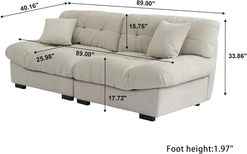 Miniatura 2 de Sofás seccionales cómodos de 89 pulgadas, sofá biplaza con 2 almohadas, sofá minimalista, sofá moderno para sala de estar, apartamento, dormitorio